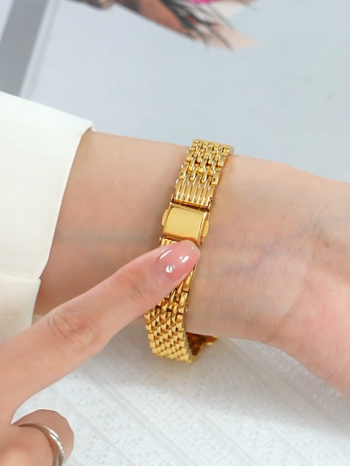 Vintage Rectangle Gold Watch with White Dial