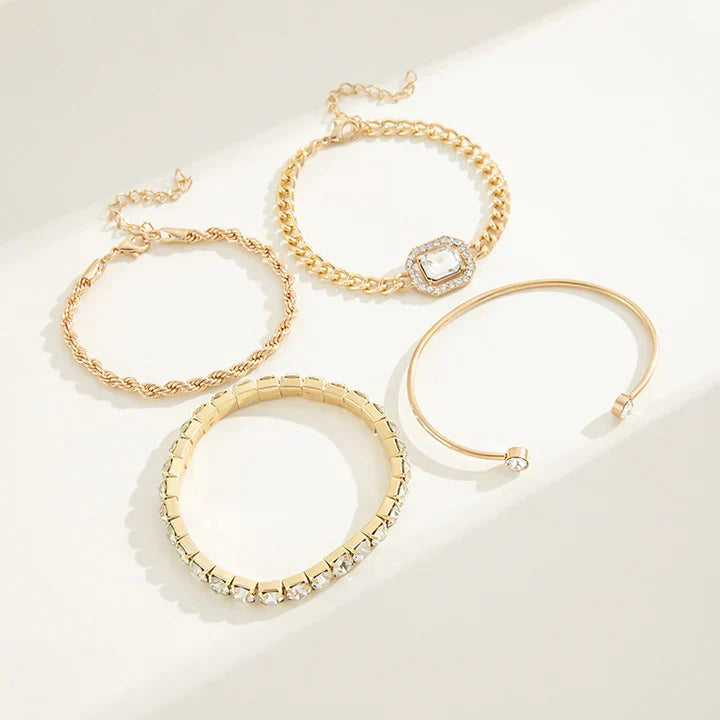 Layered Crystal &amp; Rope Gold Bracelet Set