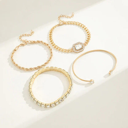 Layered Crystal &amp; Rope Gold Bracelet Set