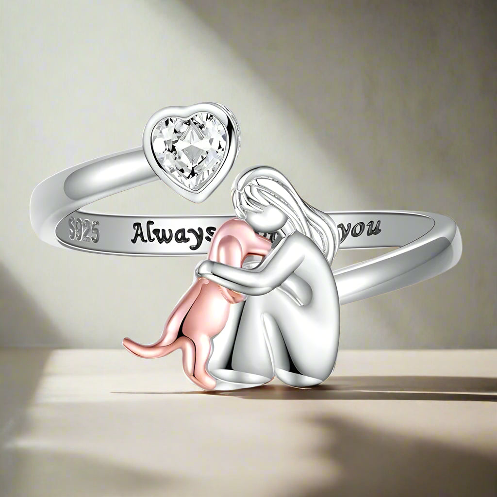 Heart Zirconia Dog Hug Ring with Rose Gold Accent